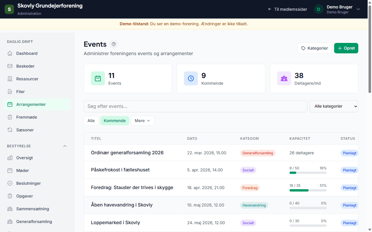Billetsalg - screenshot fra Foreningsstyring